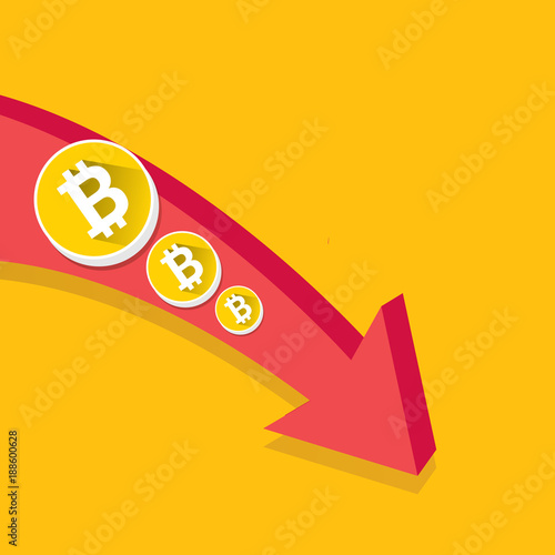 vector bitcoin market crash graph on orabge background. Bitcoin hype concept vector illusrtation . depreciation of bitcoin