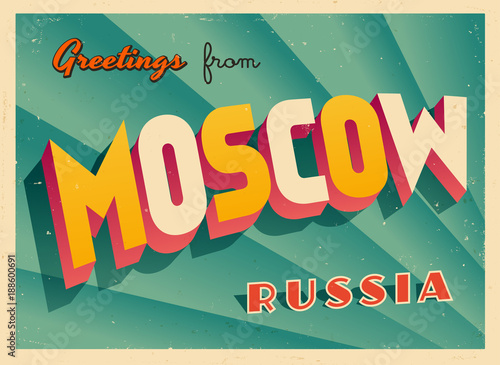 Vintage Touristic Greeting Card - Moscow, Russia - Vector EPS10. Grunge effects can be easily removed for a brand new, clean sign.