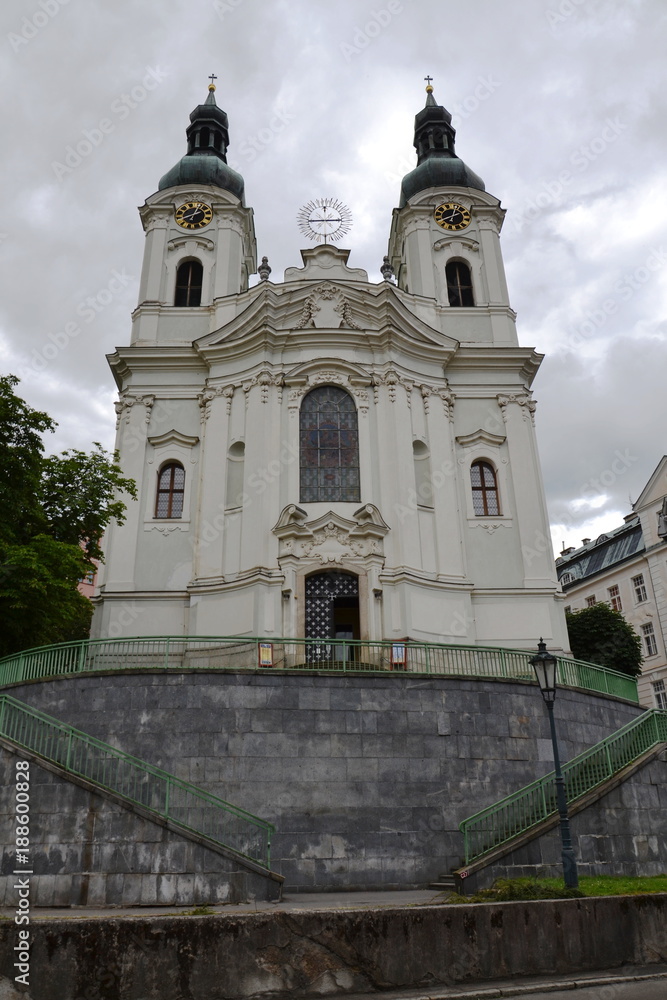 Fototapeta premium Church of St. Mary Magdalene in spa town Karlovy Vary, Czech Republic, National Cultural Monument 