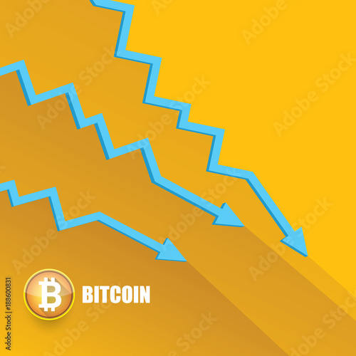 vector bitcoin market crash graph on orabge background. Bitcoin hype concept vector illusrtation . depreciation of bitcoin