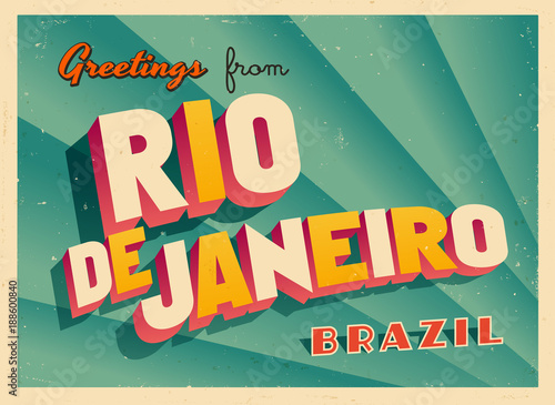 Vintage Touristic Greeting Card - Rio de Janeiro, Brazil - Vector EPS10. Grunge effects can be easily removed for a brand new, clean sign.