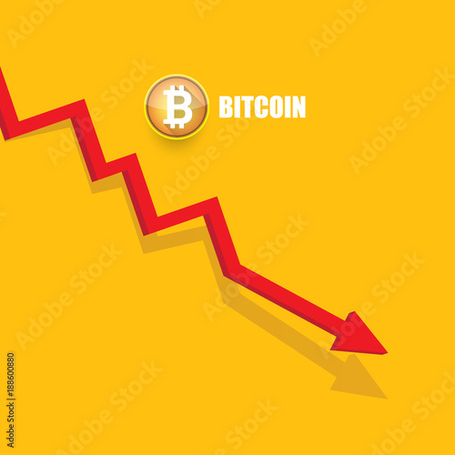 vector bitcoin market crash graph on orabge background. Bitcoin hype concept vector illusrtation . depreciation of bitcoin