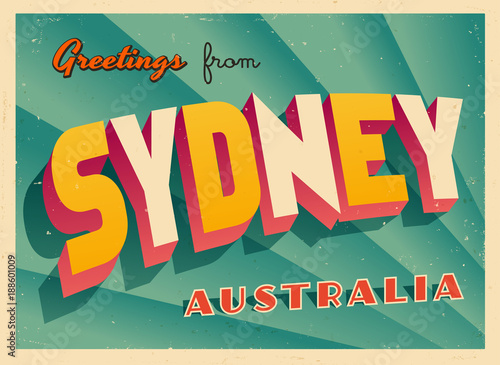 Vintage Touristic Greeting Card - Sydney, Australia - Vector EPS10. Grunge effects can be easily removed for a brand new, clean sign.