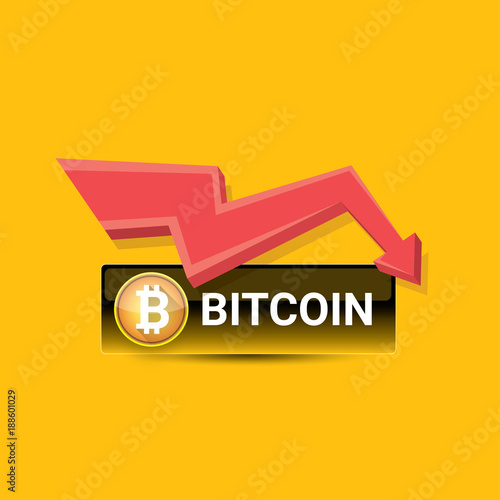 vector bitcoin market crash graph on orabge background. Bitcoin hype concept vector illusrtation . depreciation of bitcoin