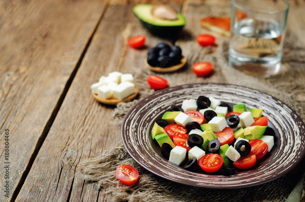 Avocado tomato black olives feta cheese salad Avocado tomato black olives feta cheese salad
