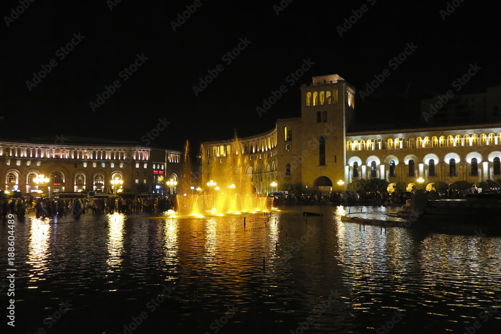 Fototapeta premium The Republic Square in Yerevan at night.