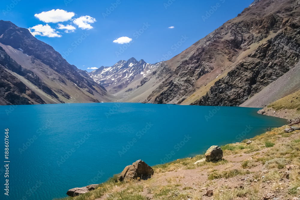 Beautiful torquise lake in the high Andes in Chile