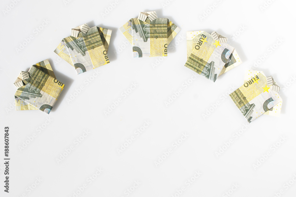 Business concept: five t-shirts made with 5 euro banknotes arranged in a  semicircle Stock Photo | Adobe Stock