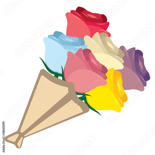 Vector cute kawaii bouquet colorful isolated