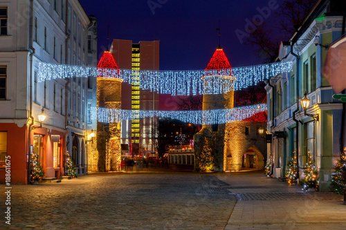 Tallinn. Viru Street at night.