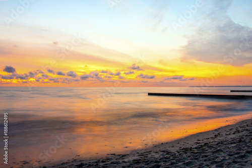 Beautiful sunset over the sea on a long exposure