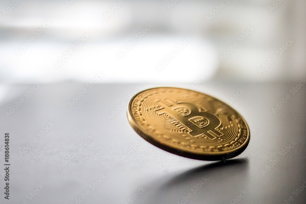 Single bitcoin front coin falling down Single bitcoin front coin falling down