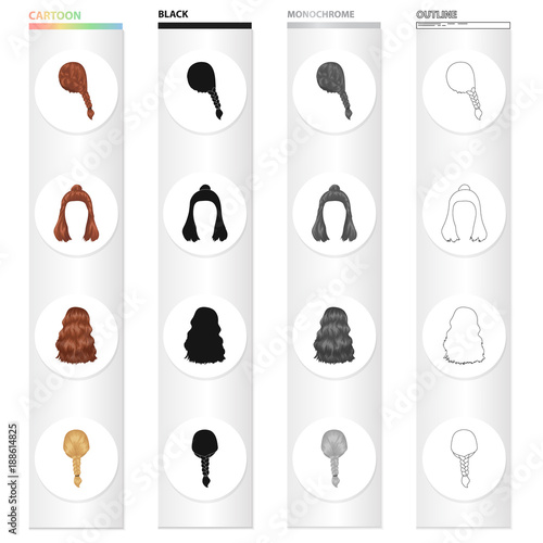 Hair, long,chignon, and other web icon in cartoon style. Barbershop, coiffure, locks, icons in set collection.