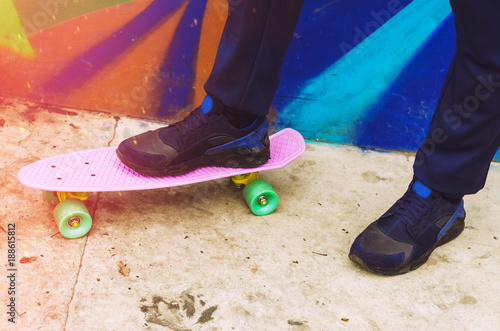 the guy on the penny board. city . playground