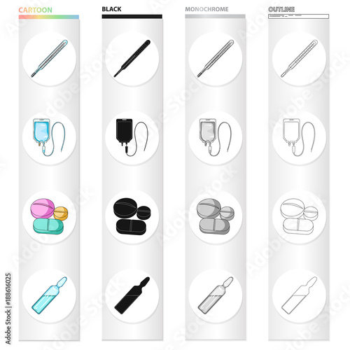 Thermometer, temperature, dropper, and other web icon in cartoon style.Medicine, hospital, polyclinic, icons in set collection.