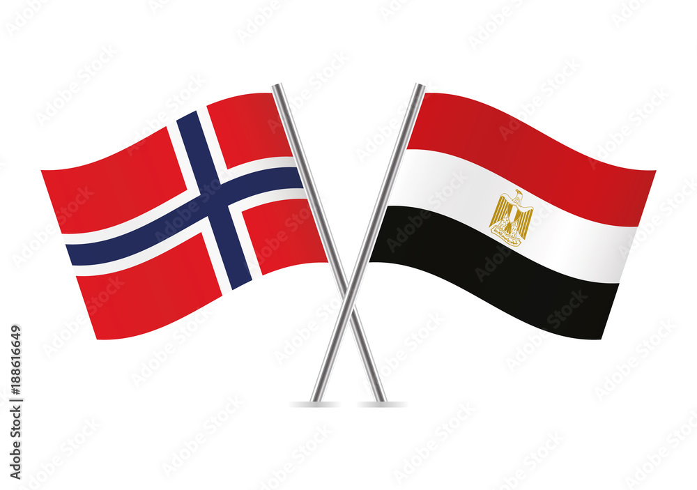 Norway and Egypt flags. Vector illustration.