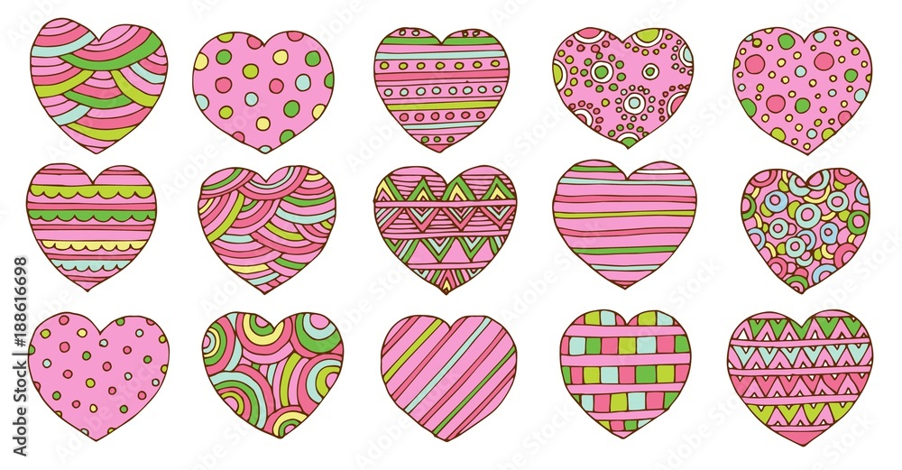 Valentines day hearts doodles set. Romantic stickers collection. Hand drawn effect vector. Exercise book paper. Love theme simple sketches for web design or printed products. Valentines day hearts doodles set. Romantic stickers collection. Hand drawn effect vector. Exercise book paper. Love theme simple sketches for web design or printed products.