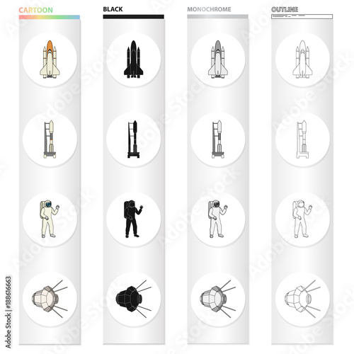 Sputnik, universe, planet, and other web icon in cartoon style.Galaxy, satellite, cosmodrome, icons in set collection.