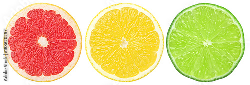 citrus slice, grapefruit, lemon, lime, isolated on white background, clipping path