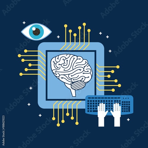 brain cpu circuit board keyboard optical vector illustration