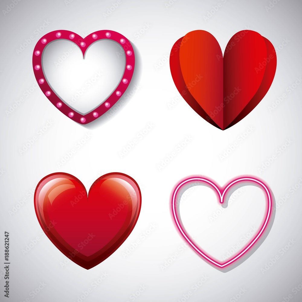 romantic love hearts different design vector illustration