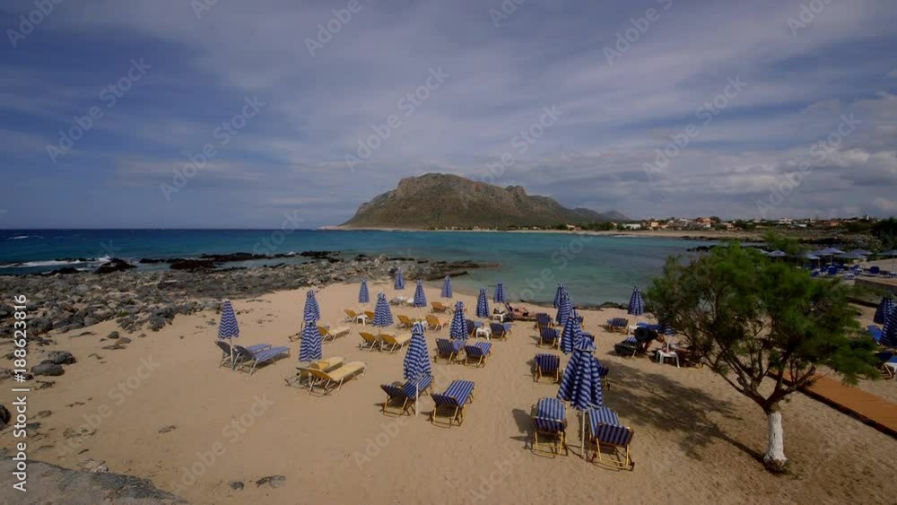 Parasols & Beach Near Stavros; Stavros & Other Beaches; Stavros, Crete, Greece, Europe Parasols & Beach Near Stavros; Stavros & Other Beaches; Stavros, Crete, Greece, Europe