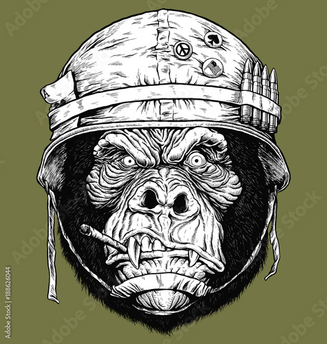 Vector illustration of 70's Gorilla  / Monkey Soldier