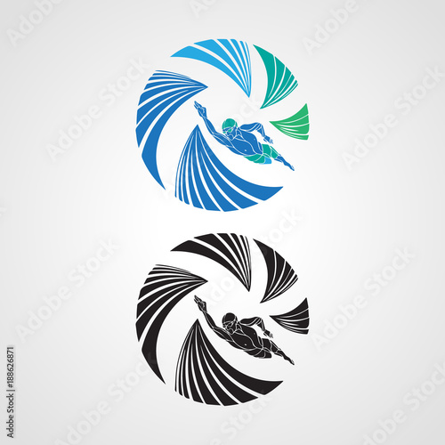 Logo Swimmer Icon Element Template Round. Vector eps