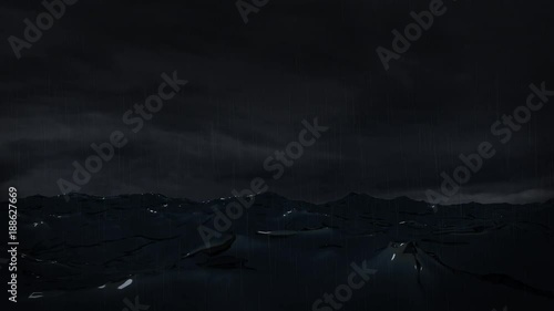 Stormclouds over a violent turbulent ocean at night
