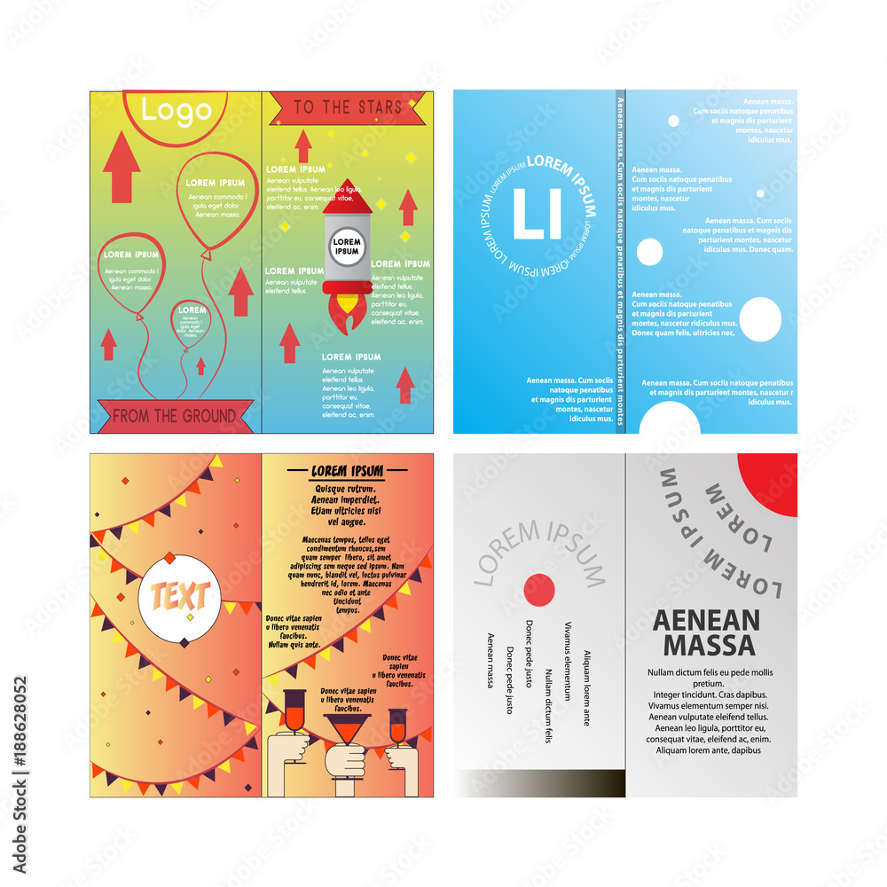 Business vector set. Brochure template layout, cover design annual report, magazine, flyer in A4 with colourful geometric shapes, squares, triangles, arrows for IT, business, building. Abstract