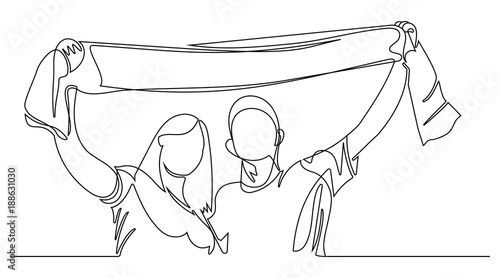 continuous line drawing of a supporter on white background