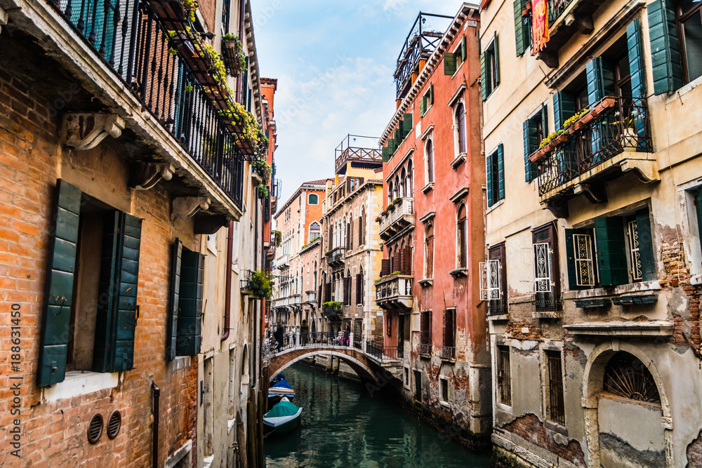 View of the beautiful small canals in Venice