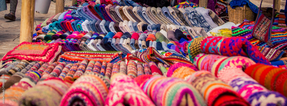 traditional woven cloth at Chinchero Market
