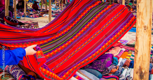 traditional woven cloth at Chinchero Market 