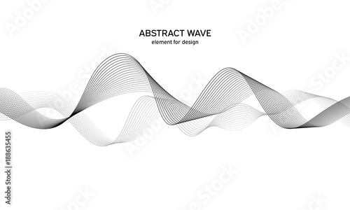 Abstract wave element for design. Digital frequency track equalizer. Stylized line art background. Vector illustration. Wave with lines created using blend tool. Curved wavy line, smooth stripe.