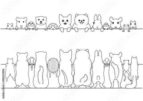 standing pet animals front and back border set