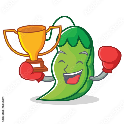 Boxing winner peas mascot cartoon style