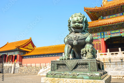 Chinese guardian lion. Located in The Palace Museum (Forbidden City), Beijing, China. 