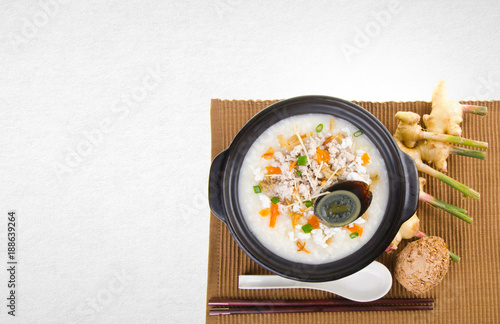 porridge or century egg & pork porridge on a background.