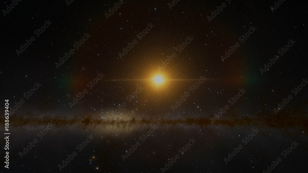 The Sun or other Star Pan with Milky Way