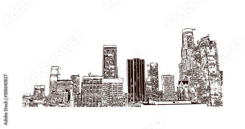 Los Angeles City in California. Hand drawn sketch illustration in vector.