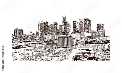 Los Angeles City in California. Hand drawn sketch illustration in vector.