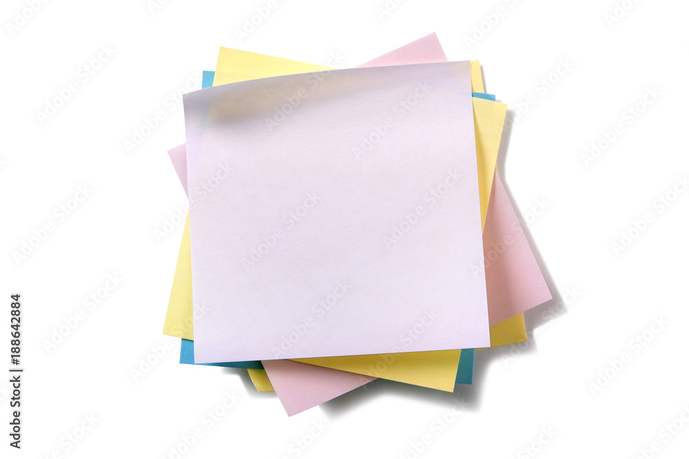 Untidy pile heap stack various colors square sticky post it note white on top isolated on white background photo Untidy pile heap stack various colors square sticky post it note white on top isolated on white background photo