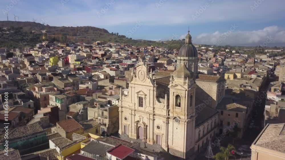 flying past cathedral in Militello Sicily flying past cathedral in Militello Sicily