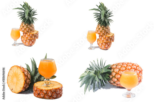 Pineapple with juice isolated on white background  
