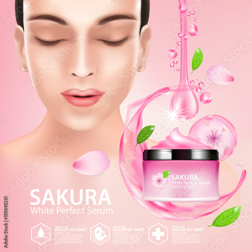 sakura nature cream serum, collagen solution mask sheet Skin Care Cosmetic.