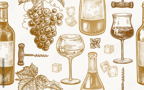 Seamless pattern with wine drinking.
