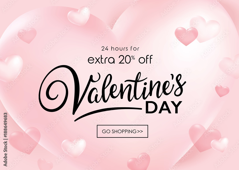 Valentine's day sale poster with pink hearts background