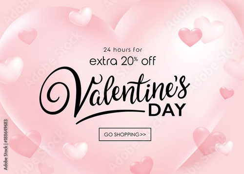 Valentine's day sale poster with pink hearts background © littleWhale