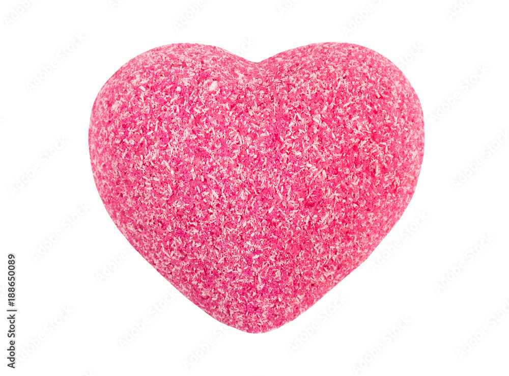 Obraz premium Pink handmade soap in the shape of heart on white background. Handmade soap. Isolated on white